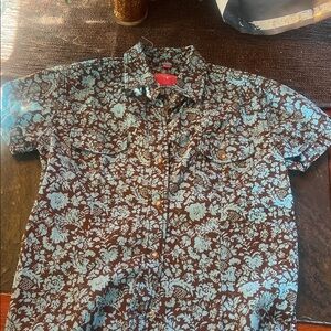 Kids' Floral Short Sleeve Shirt - Blue and Brown
